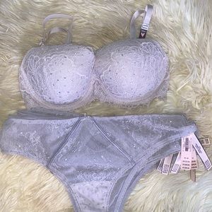 Brand New Silver Victoria Secret Bra & Panties Set